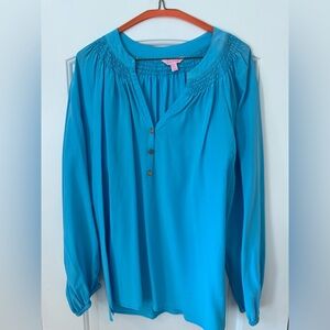 Lilly Pulitzer Turquoise Elsa Blouse with Button Detail
